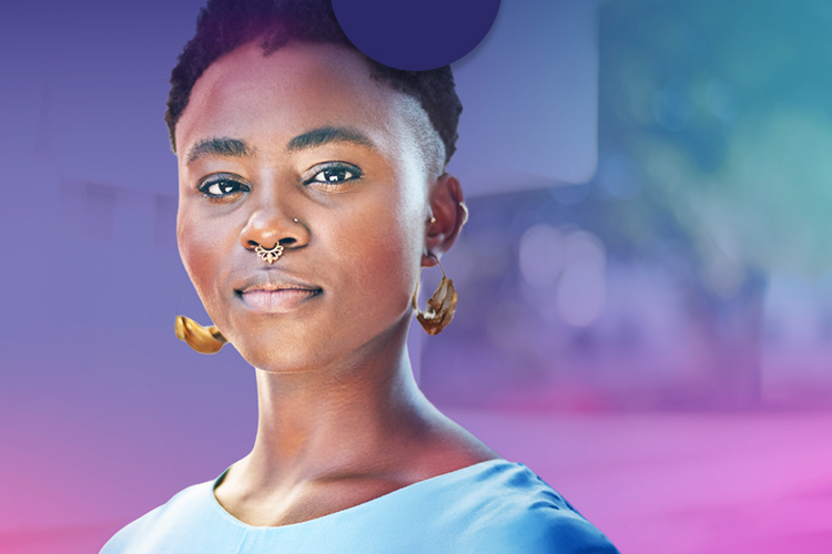 Graphic of woman on colored background