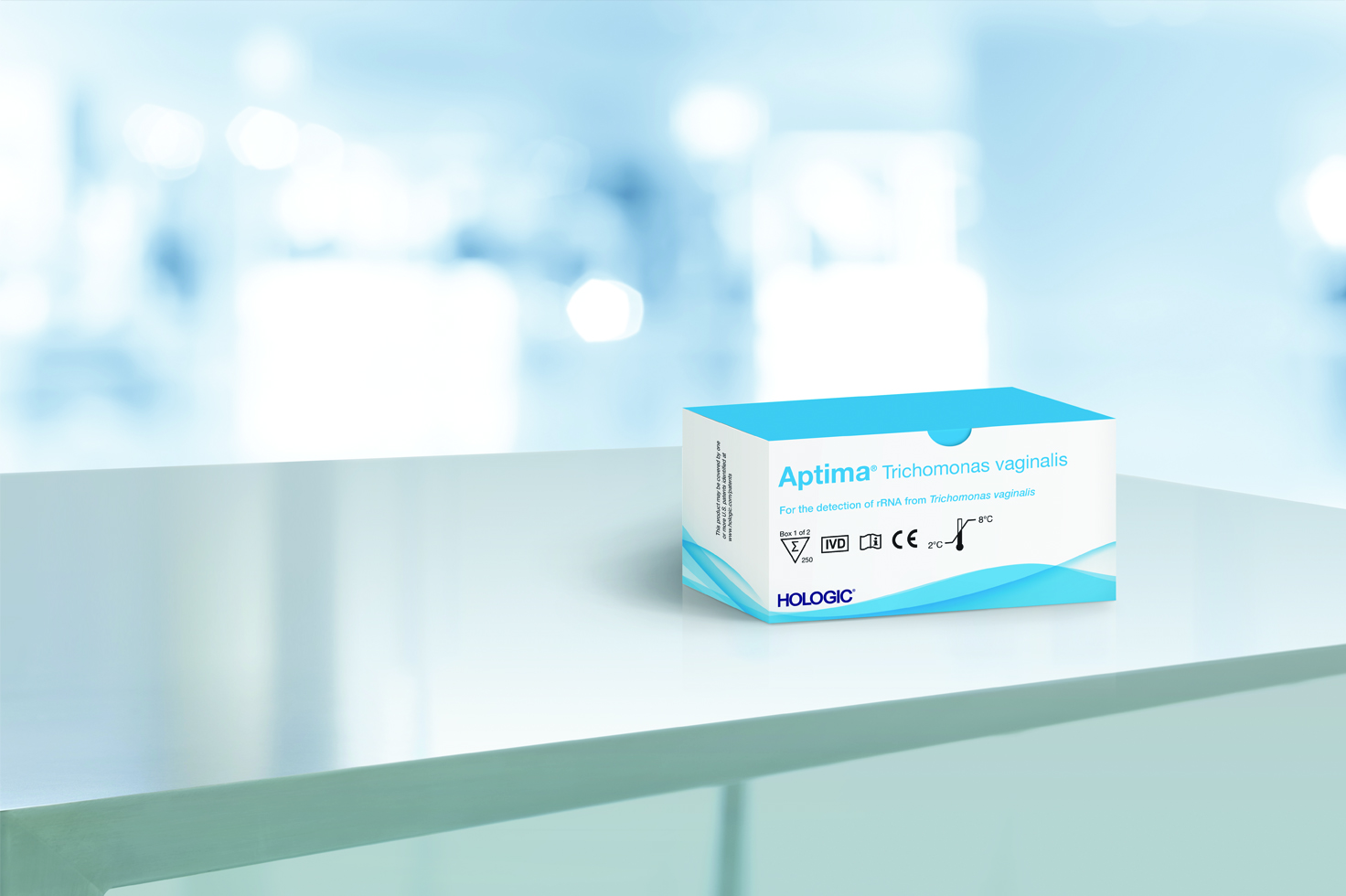 Image of Aptima assay on table in lab setting.