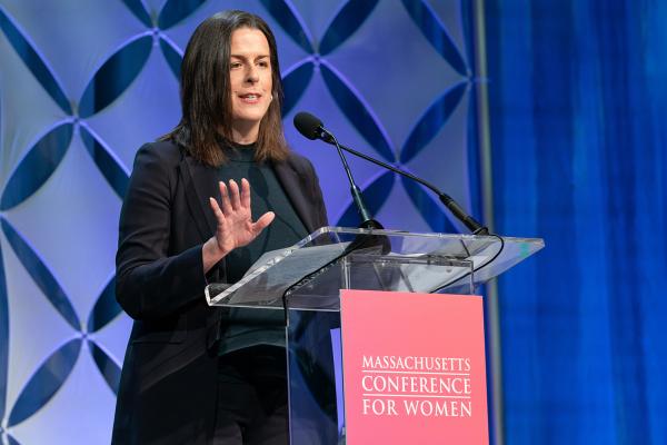 Hologic employee giving a speech at the Massachusetts conference for women