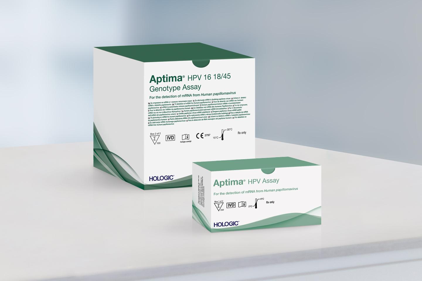 Aptima HPV Assays on white table in a lab setting.