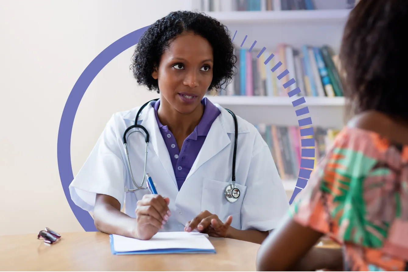 Photo illustration of healthcare provider speaking with patient