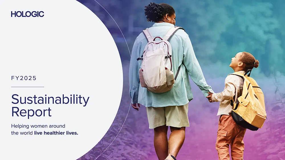 Graphic of report cover with mother and daughter walking outside on a colored gradiant background