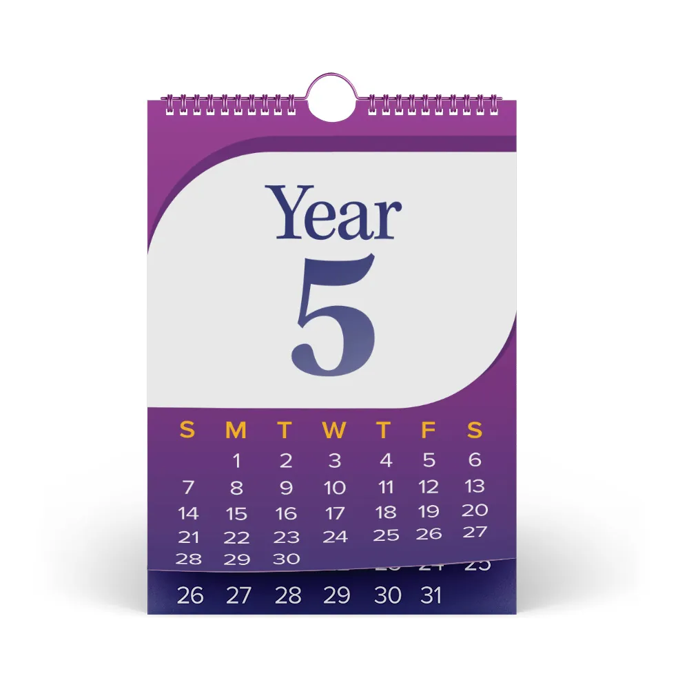 Calendar graphic showing Year 5 with white background