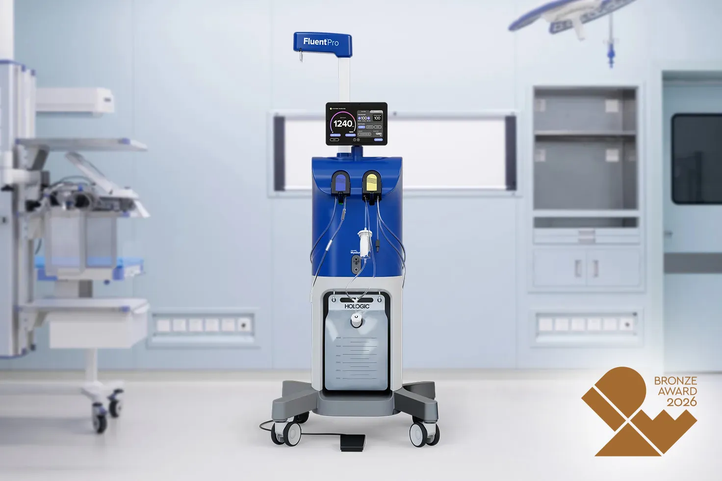 all medical device with display screen and blue components in a surgical room.