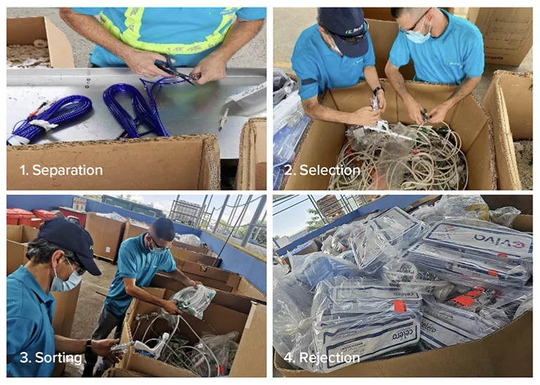 People working on the recycling of materials.