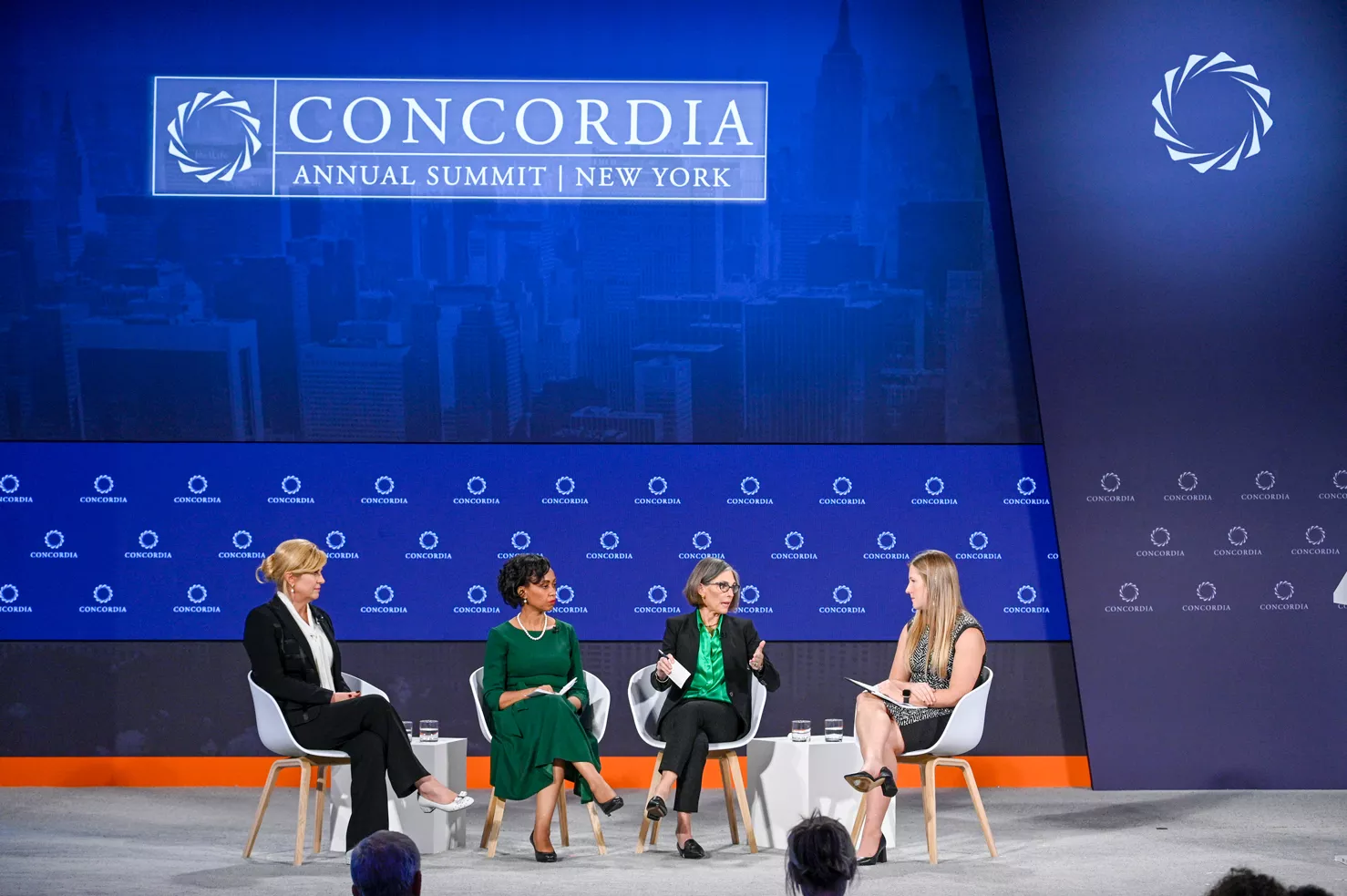 Dr. Harvey and other panelists speak about women’s health on Concordia Summit stage.