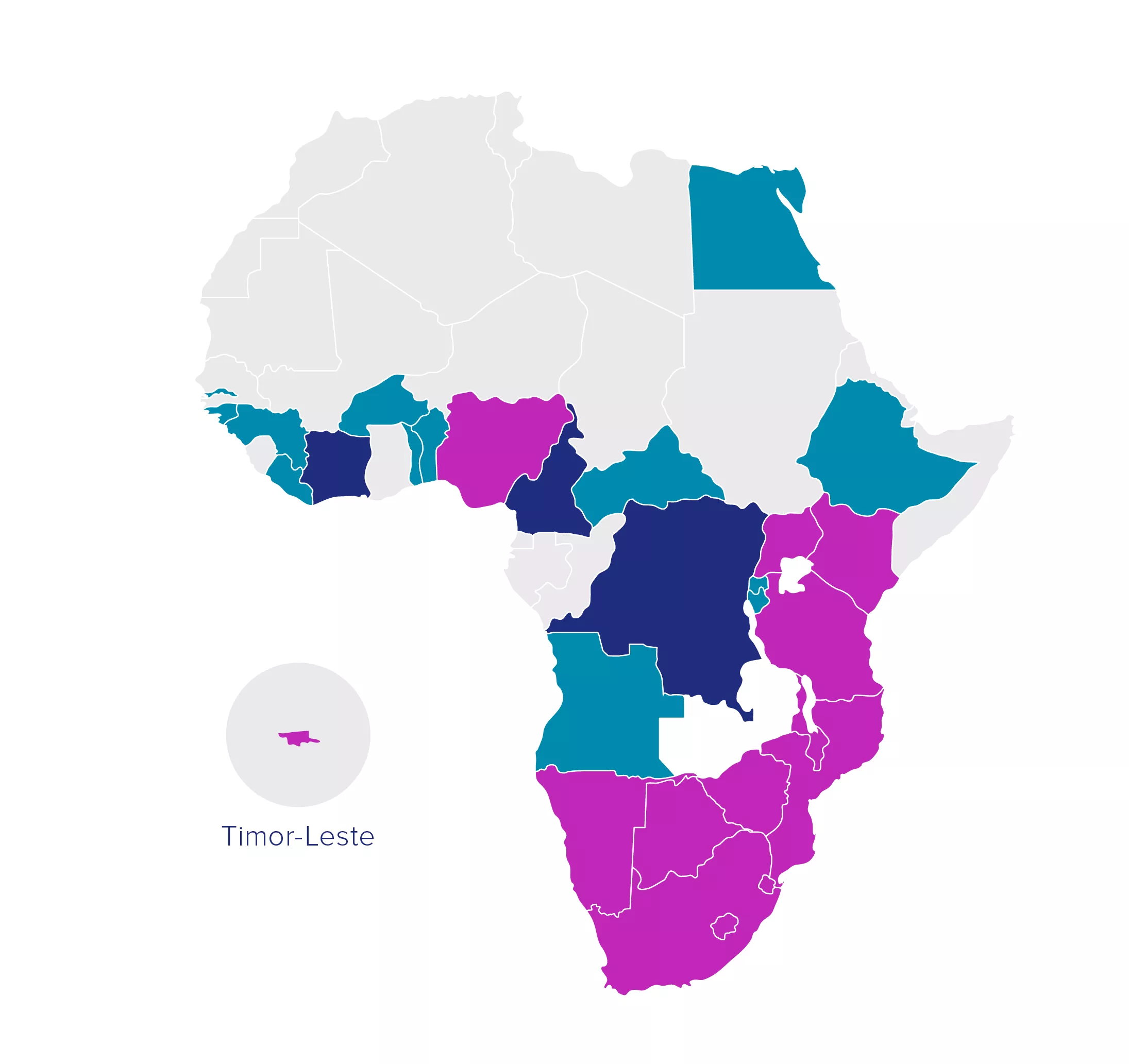 Map of South Africa divided in light blue, dark blue and purple sections.