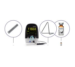 Medical device and tools on white background