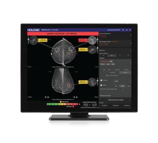 Monitor showing scans and data on a white background