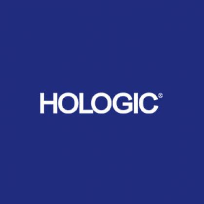 Hologic logo against blue background